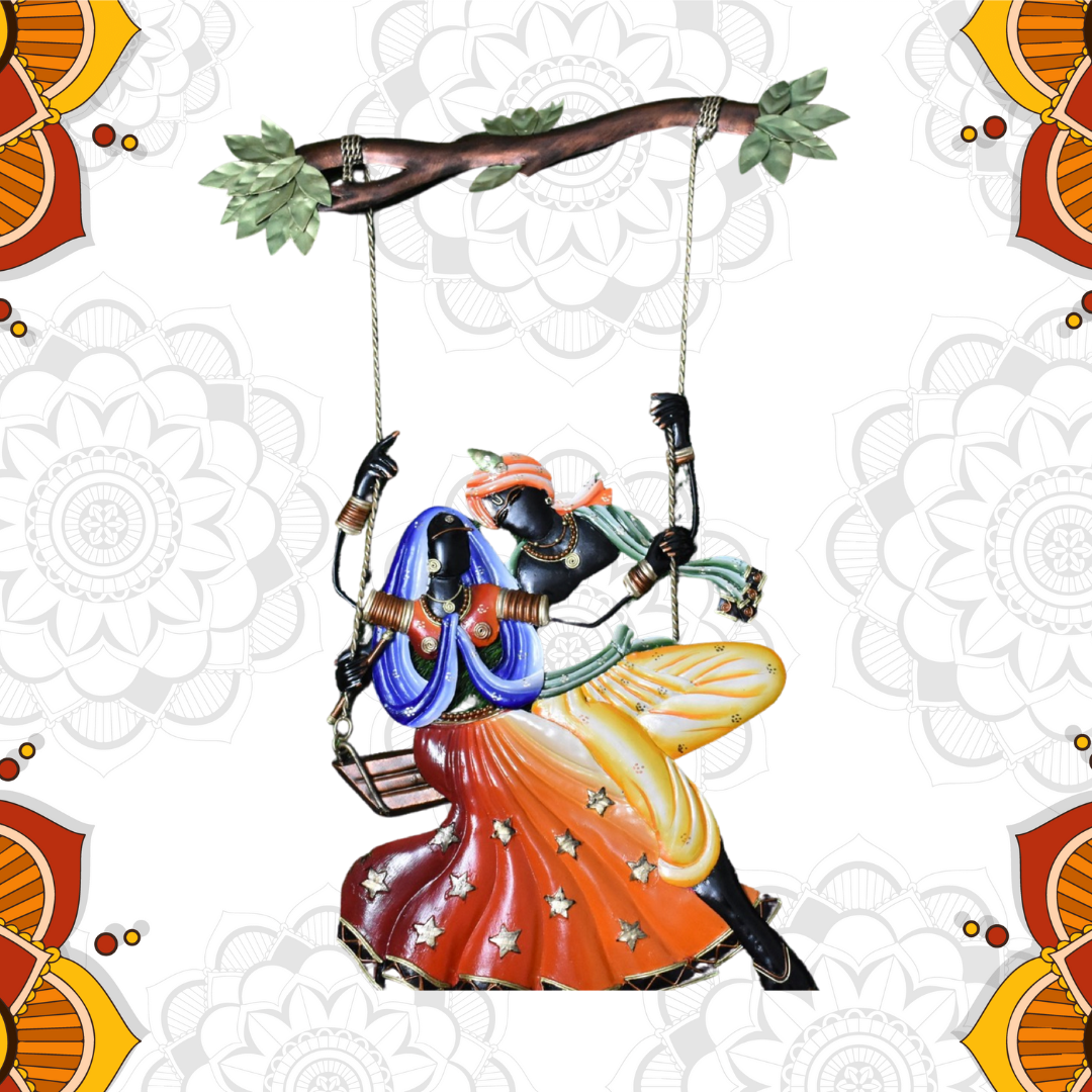 Handycraftworld Radha and Krishna Jhula Iron Wall Hanging 74 X 54