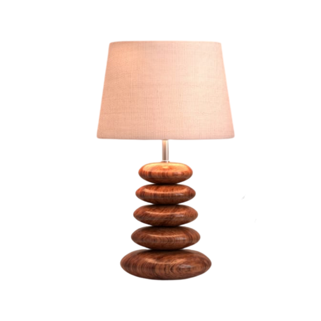 Wooden Pebble Table Lamp with 10 inches Lampshade