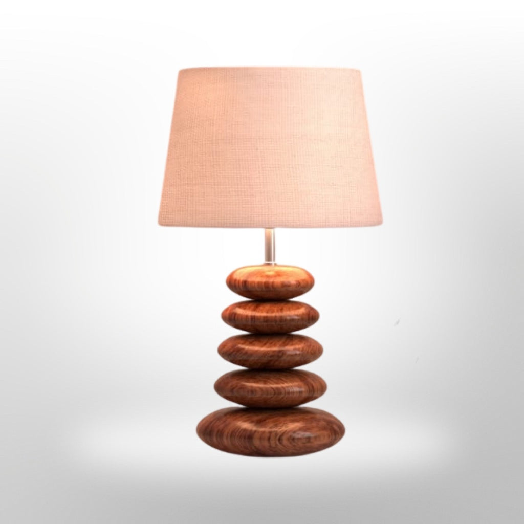 Wooden Pebble Table Lamp with 10 inches Lampshade