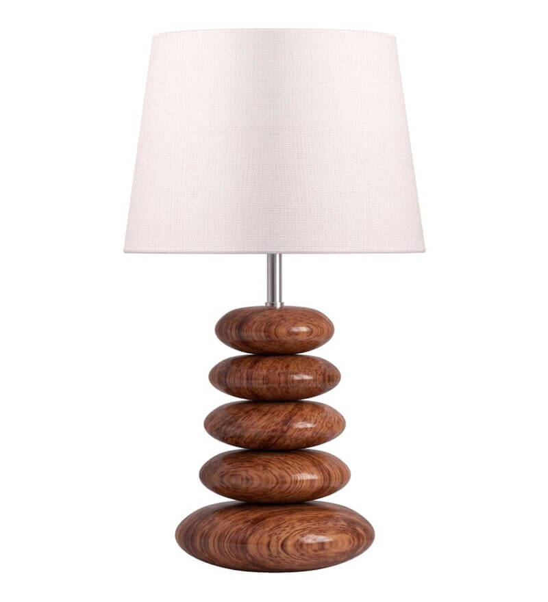 Wooden Pebble Table Lamp with 10 inches Lampshade